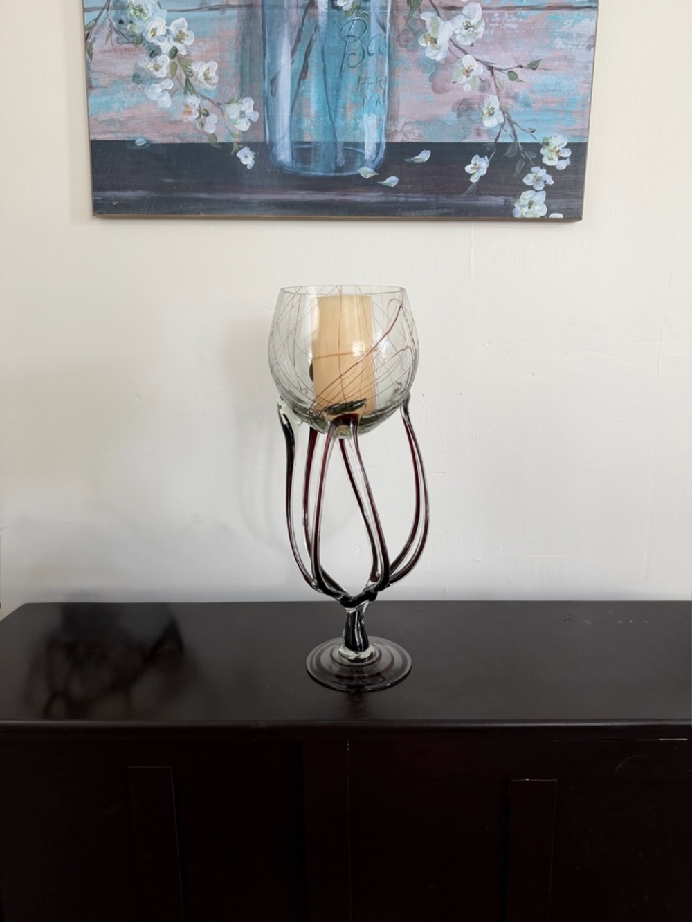 Decorative Glass Hurricane Candle Holder in Smoky Amber